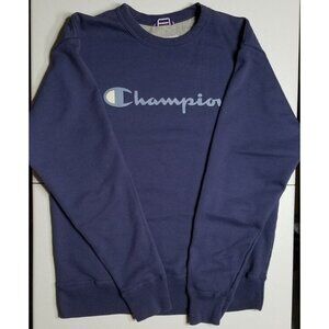 Champion Long Sleeve Blue Pullover Logo Cotton/Polyester Sweatshirt Men's Medium